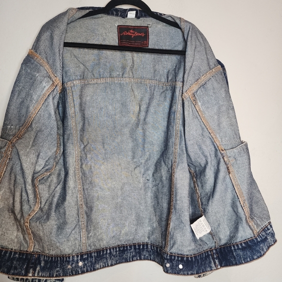 Rolling Stones Acid Wash Denim Jacket Button Front Size XXL Unisex Pockets - Picture 6 of 16